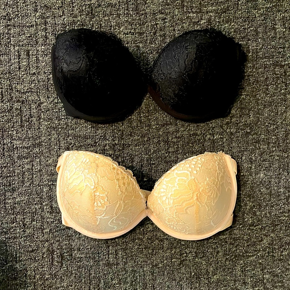 SHEIN Strapless Lace Black Beige Bra Size 32 B